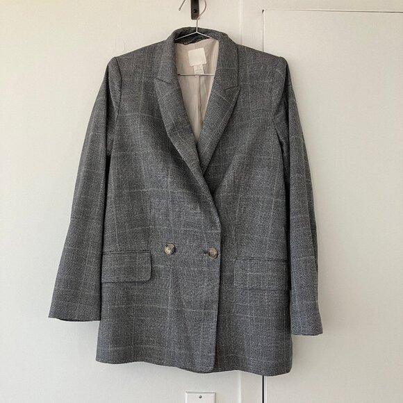H&M gray glen check plaid Black & White Blazer sz S - Picture 1 of 2